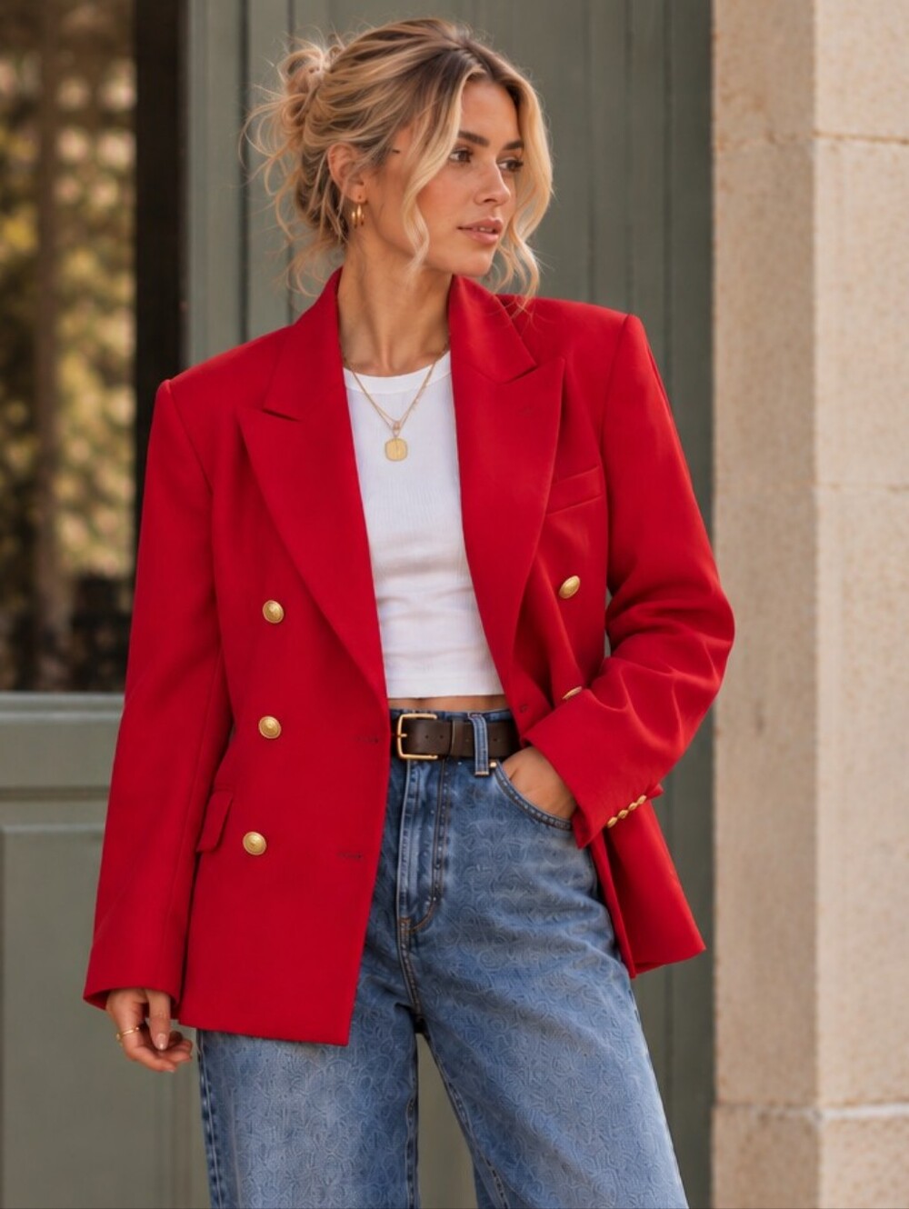 Vintage St Michael Cherry Red Wool Blazer Marks & Spencer Jacket S/M Preppy 90s